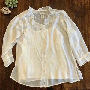 April Cornell | Cream Sheer Button Down Blouse w/Matching Camisole